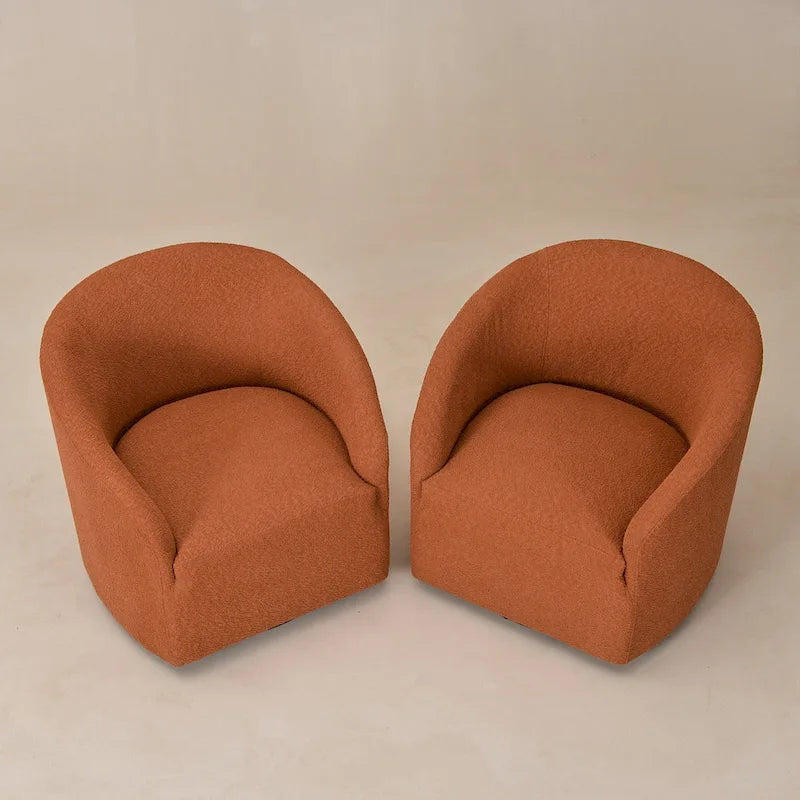 KINWELL 32 W Bouclé-gepolsterter drehbarer Fasssessel (2er-Set)