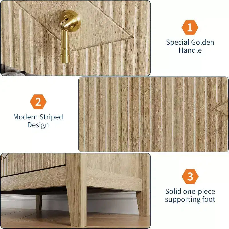 2 Stück geriffelte Holz-Nachttische, 27,5 breit, 3-Schubladen-Kommoden-Set, moderne Beistelltische, Schubladenschrank für Schlafzimmer und Wohnzimmer