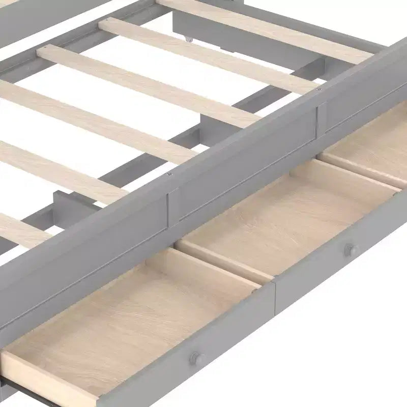 Doppel-/Einzelbett-Plattformbett mit Ausziehbett, Prinzessinnen-Himmelbett aus Holz mit 3 Schubladen, Stauraumbett mit gepolstertem Kopfteil für das Schlafzimmer