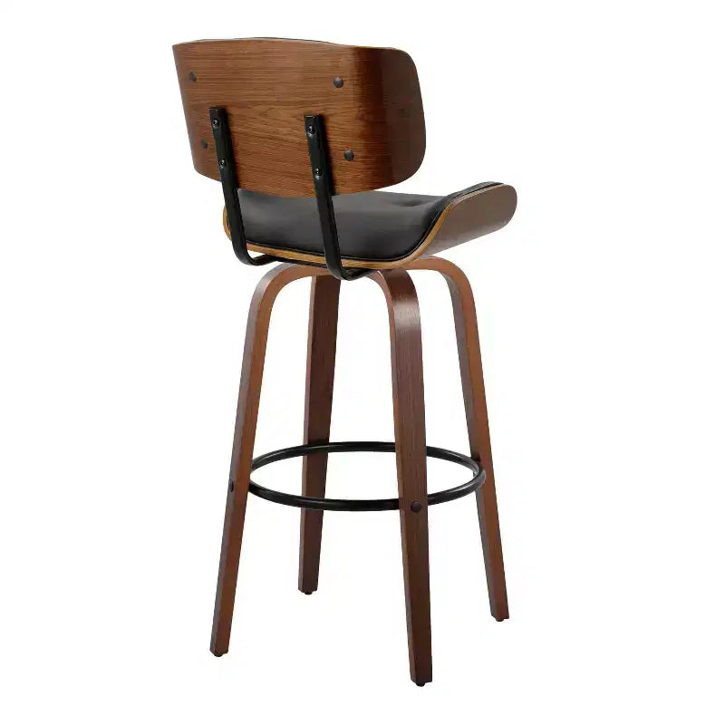 2er-Set Lombardi Barhocker Walnuss/Schwarz – LumiSource: Mid-Century, feste Höhe, gesteppt, 77,5 cm Sitzhöhe