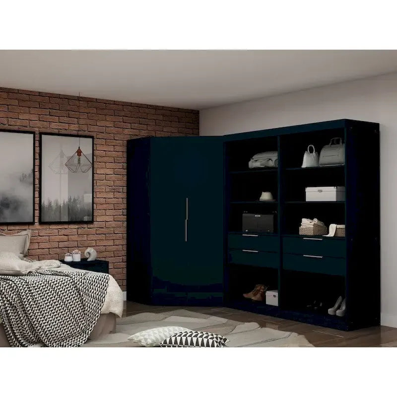 Mulberry 2.0 halb-offenes, 3-teiliges, modernes Eck-Kleiderschrank-Set mit 4 Schubladen