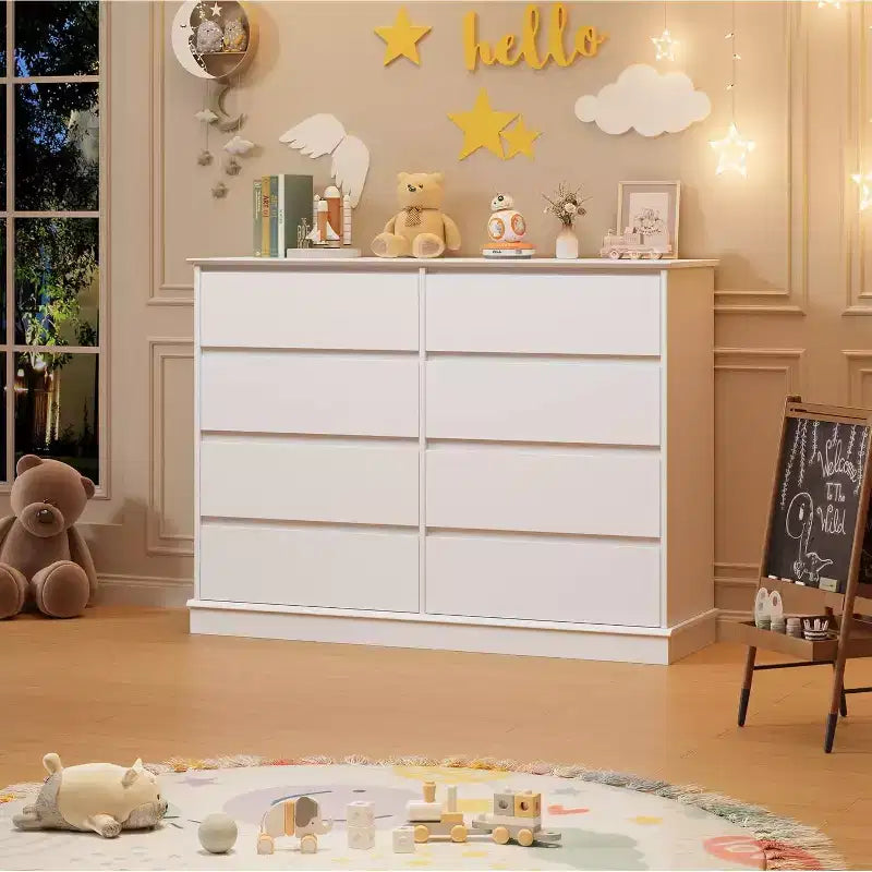 Aufbewahrungsschrank mit 8 Schubladen, Kommode mit tiefen Schubladen, großer Schrank mit breiter Ablage für Wohnzimmer, Flur und Kinderzimmer