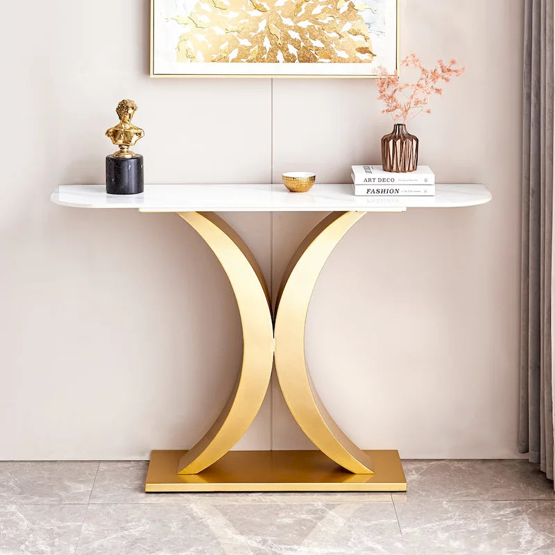 Moderner Konsolentisch, exquisites Formdesign, Metallrahmen mit verstellbaren Fußgleitern für den Eingangsbereich