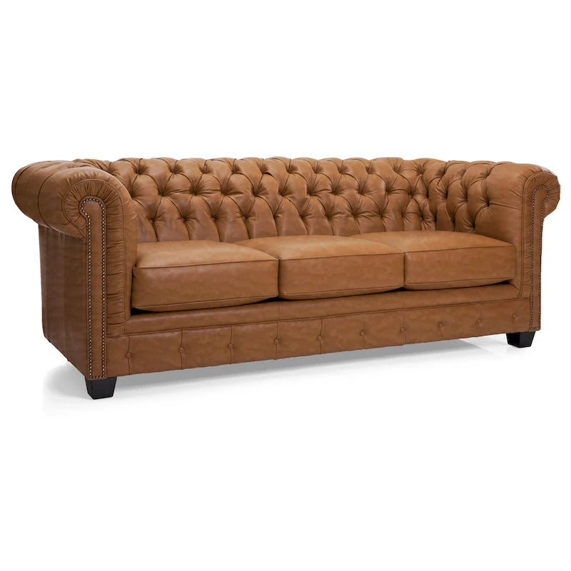 Hancock Chesterfield-Sofa mit Tufting aus genarbtem italienischem Leder – 79 H x 218 B x 102 T (cm)
