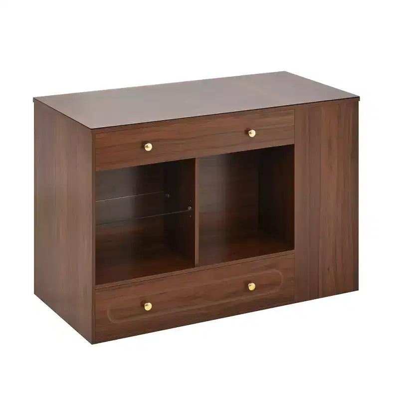 Kleiderschrank-Insel mit 6 Schubladen, Glas-Präsentationsplatte & offenen Regalen