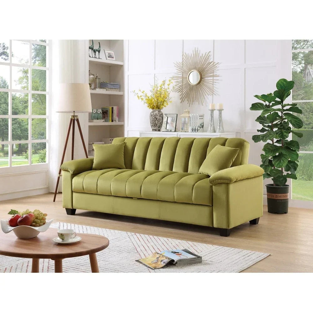Wandelbares Schlafsofa für das Wohnzimmer mit stoffbezogener Rückenlehne in Rillenoptik