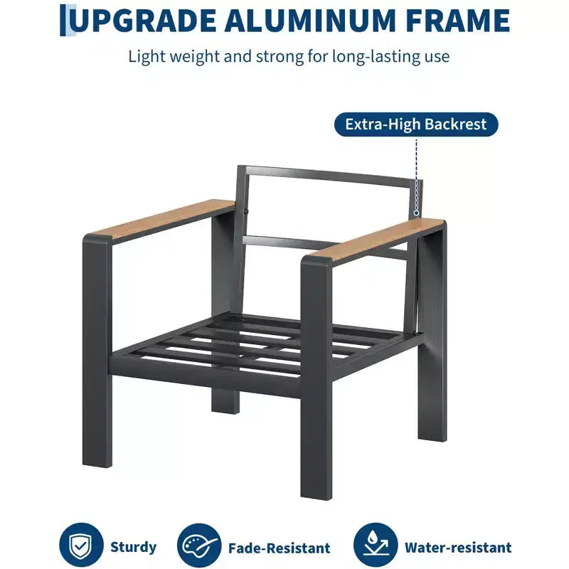 Aluminium-Terrassenmöbel-Set, Outdoor-Ecksofa mit 5 dicken Kissen, 4 Armlehnen & Couchtisch für Garten, Terrasse, Hinterhof