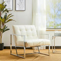 Glitzhome 77,5 cm hoher Mid-Century Akzentstuhl in Creme, PU-Leder mit Knopfheftung und verchromtem Gestell
