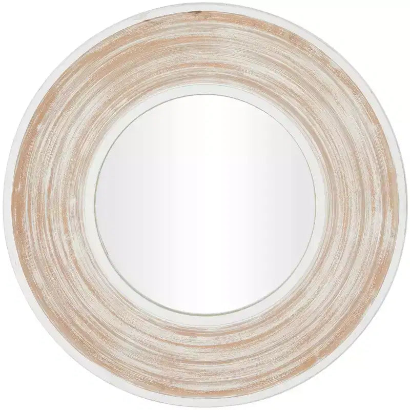 35x35 Wandspiegel aus Holz mit weiß gekalkter Optik in Creme – Olivia & May: Keine Montage erforderlich, MDF-Rahmen, für den Innenbereich