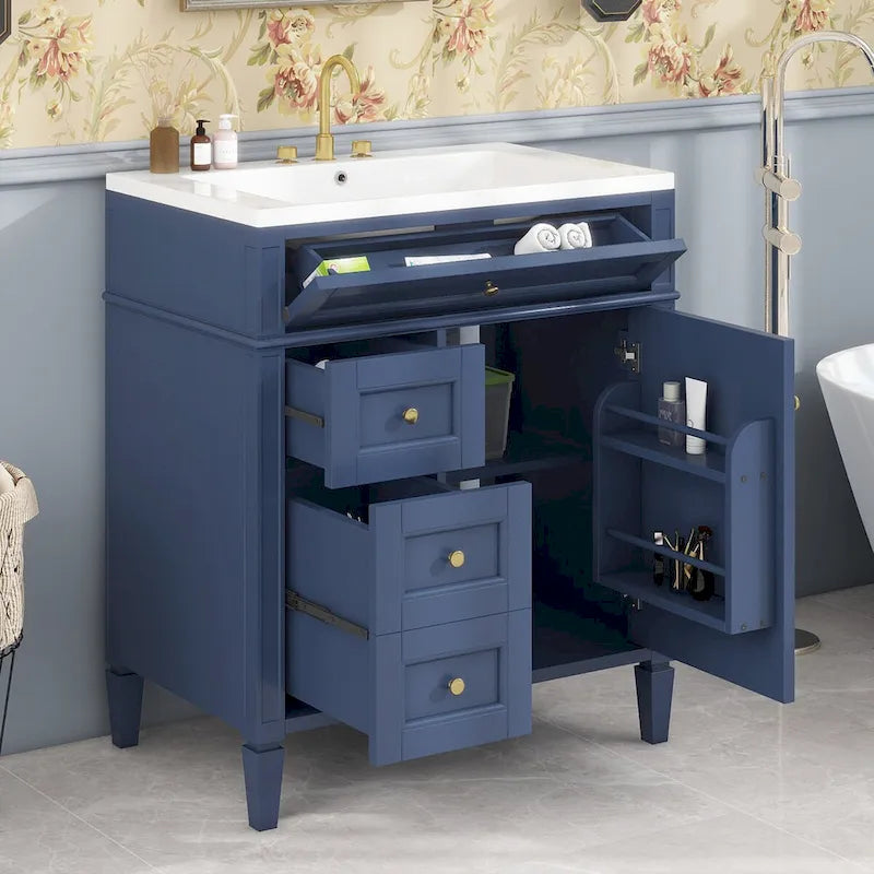 Badezimmerschrank mit integriertem Waschbecken und Kippschublade