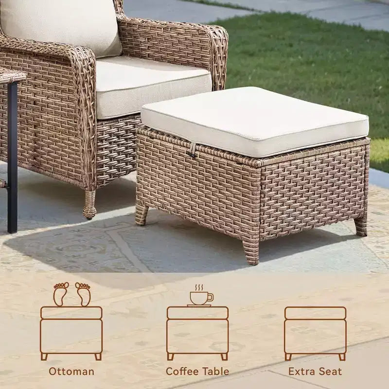 GDFStudio Halston Outdoor-Korbsessel-Set mit Kissen und Beistelltisch