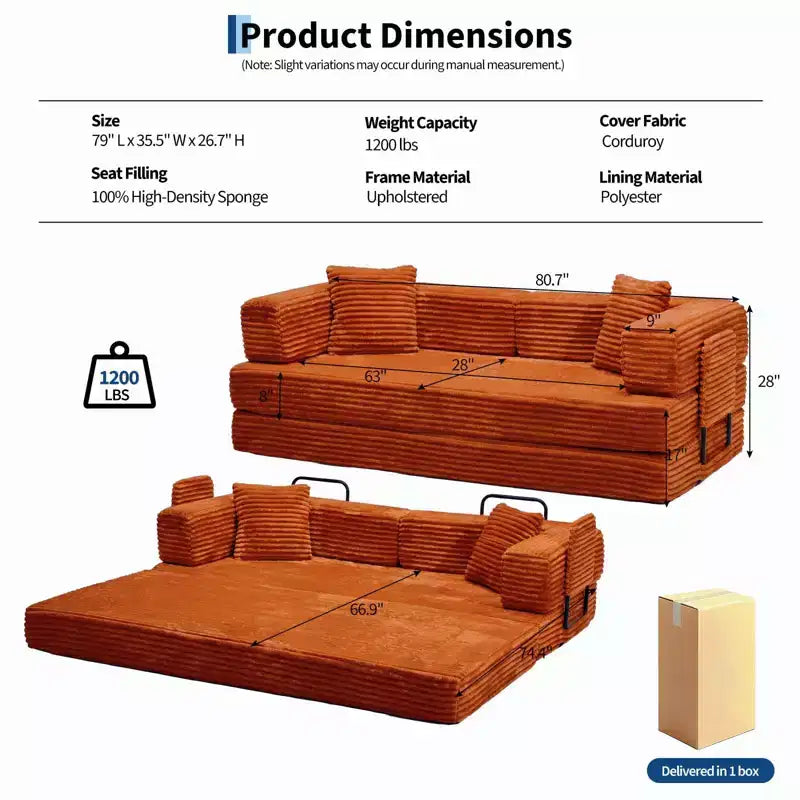 80,7" 5-in-1 ausklappbares Schlafsofa ??Kordsamt, 544 kg, keine Montage erforderlich
