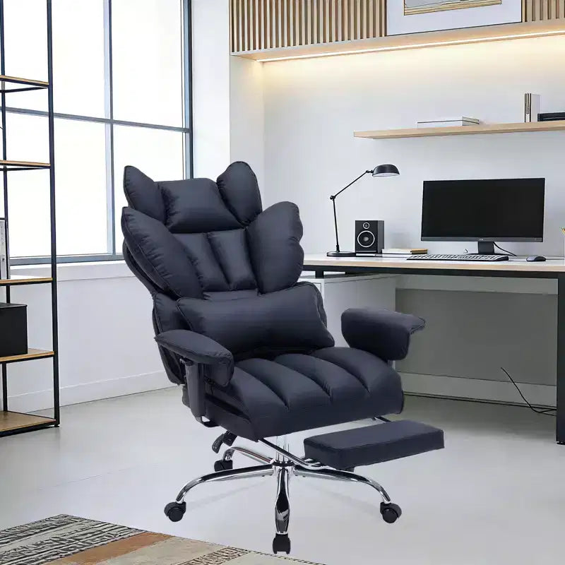 Großer Bürostuhl für große Personen mit Fußstütze, Gaming-Stuhl mit hoher Rückenlehne, Leder-Chefsessel, ergonomischer Schreibtischstuhl mit Lendenwirbelstütze