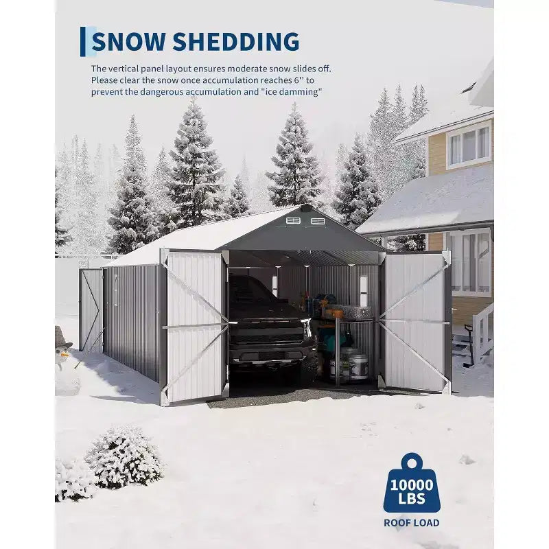 12 × 25 Fuß großer, vollständig geschlossener Metall-Carport mit Vertikaldach und Stahlrahmen