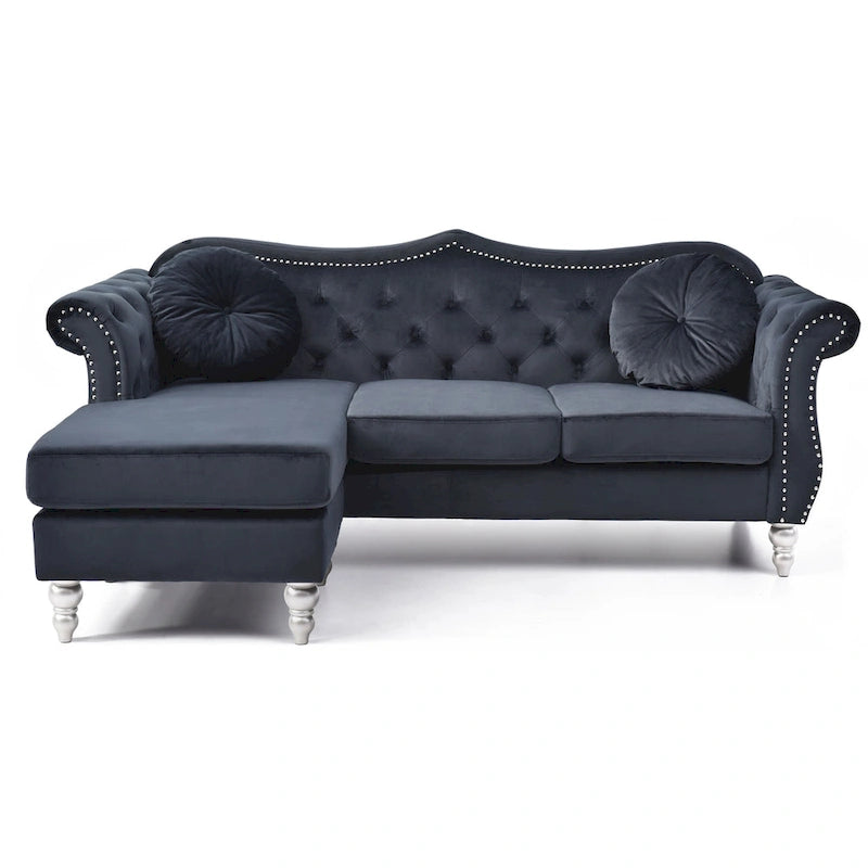 Hollywood-Samtsofa mit beidseitig montierbarer Chaiselongue