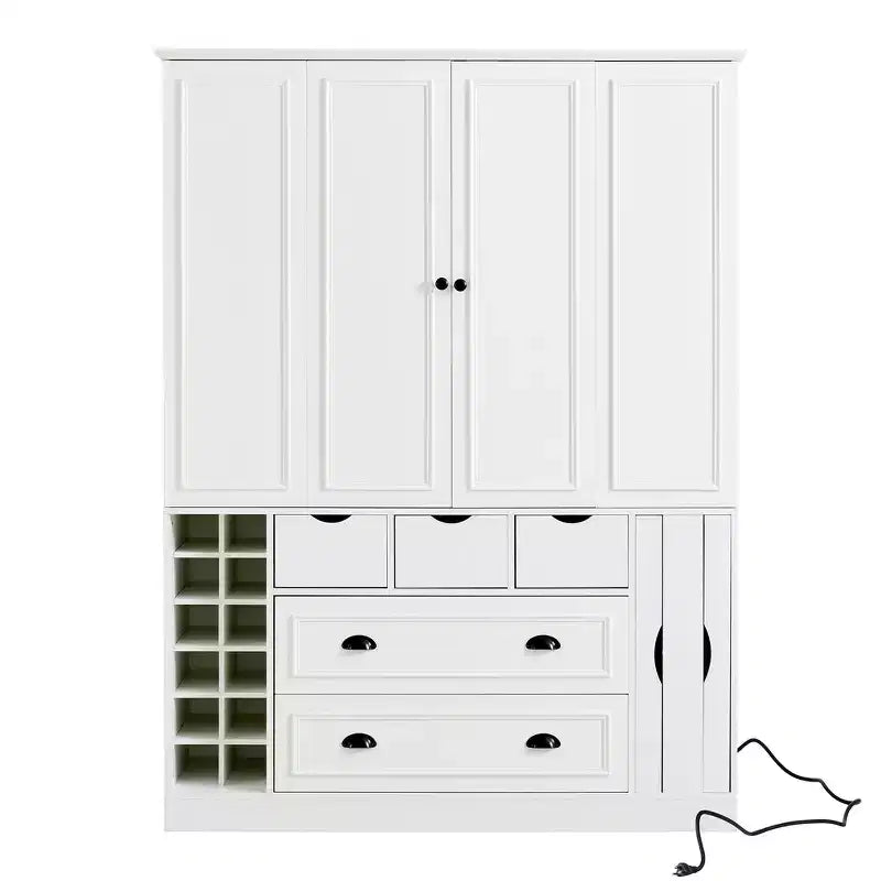 Whisen 71 Zoll hoher freistehender Küchenschrank, großer Vorratsschrank für das Esszimmer, Anrichte mit 4 Falttüren, Regalen und Weinregalen