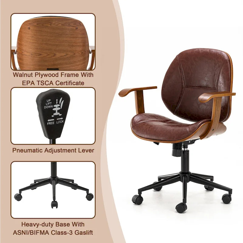 Glitzhome höhenverstellbarer, drehbarer Bürostuhl aus Kunstleder mit Armlehnen und ergonomischem Design