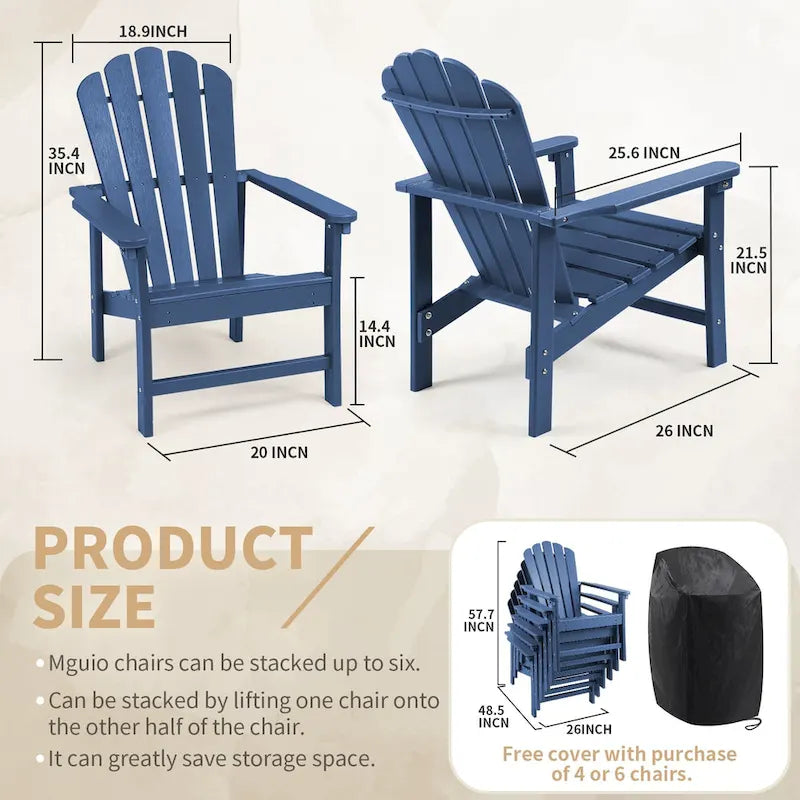 Vrakae 6er-Set stapelbarer Adirondack-Gartenstühle aus HDPE für jedes Wetter