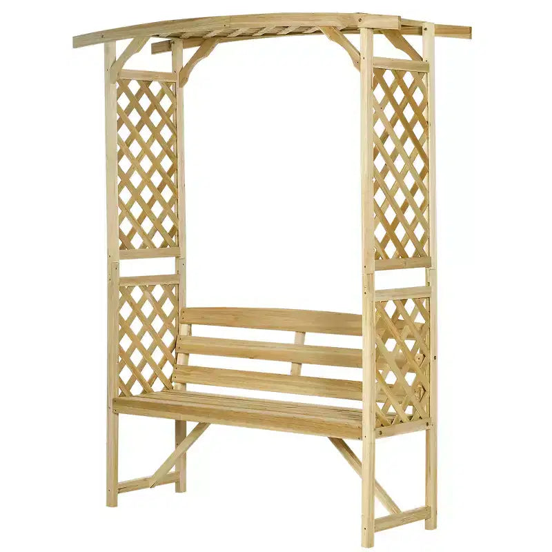 Outsunny Gartenbank mit Pergola-Bogen und 2 Rankgittern, 3-Sitzer Gartenbank aus Holz für Kletterpflanzen und Weinreben