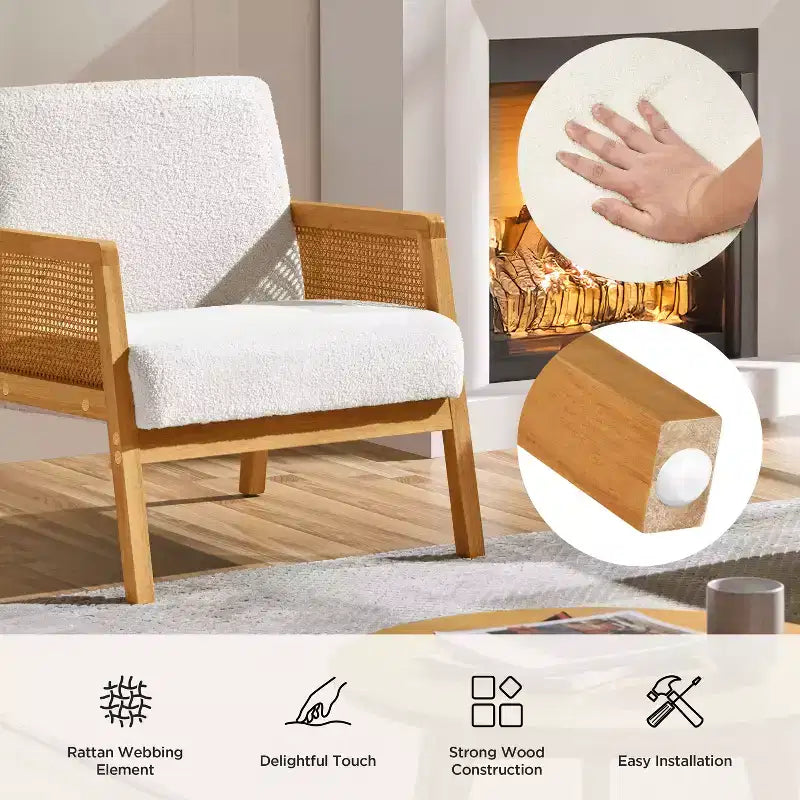 Yaheetech 2er-Set gepolsterte Akzentstühle mit Rattan-Seiten für Wohnzimmer und Schlafzimmer