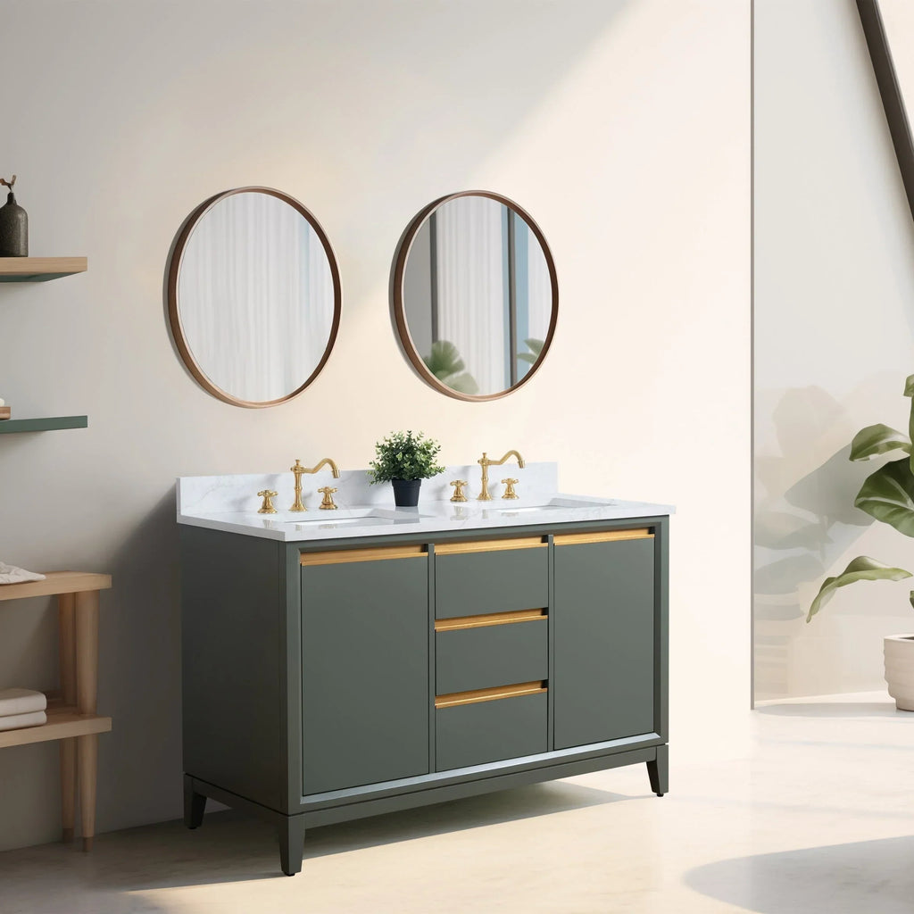 Vanity Art Badezimmerschrank mit Keramikwaschbecken und Platte aus technischem Marmor