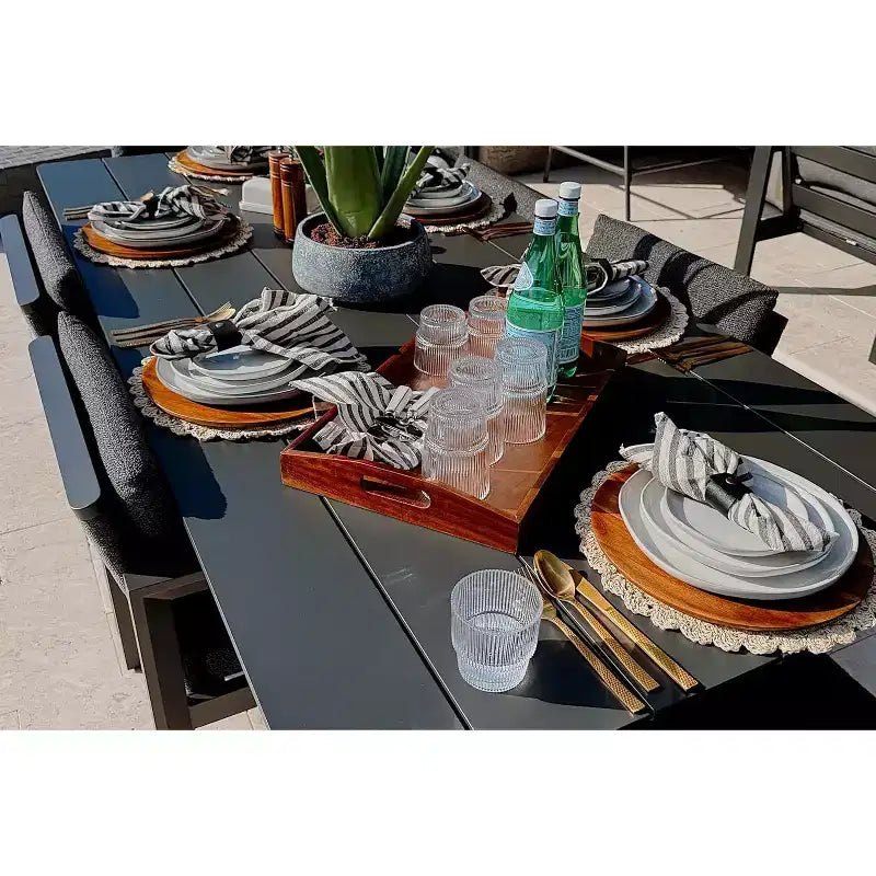 PURPLE LEAF luxuriöses Outdoor-Essgruppe aus Aluminium mit Tisch und Stühlen sowie abnehmbaren, dicken Sitzkissen
