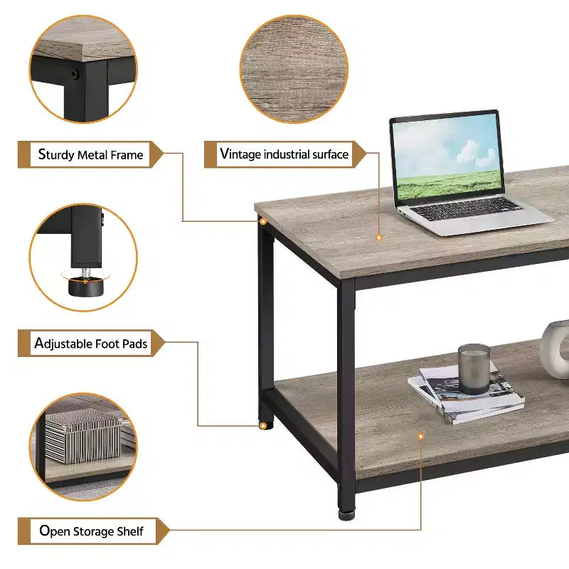 Yaheetech Industrie-Couchtisch aus Holz mit Ablagefach für das Wohnzimmer