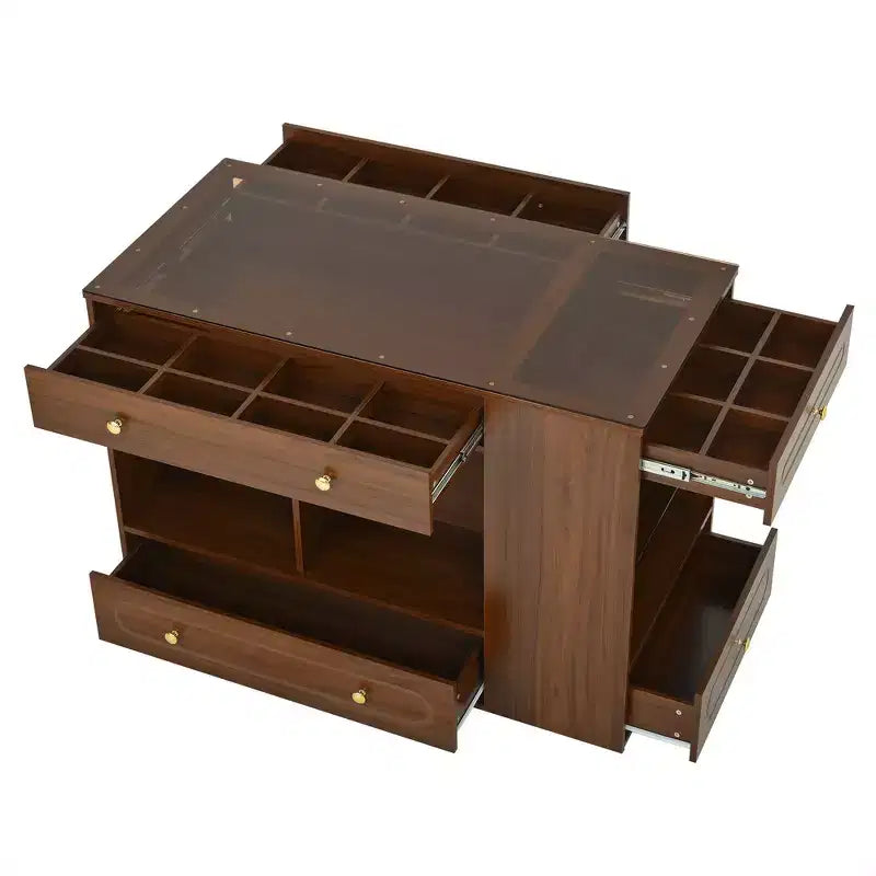 Kleiderschrank-Insel mit 6 Schubladen, Glas-Präsentationsplatte & offenen Regalen