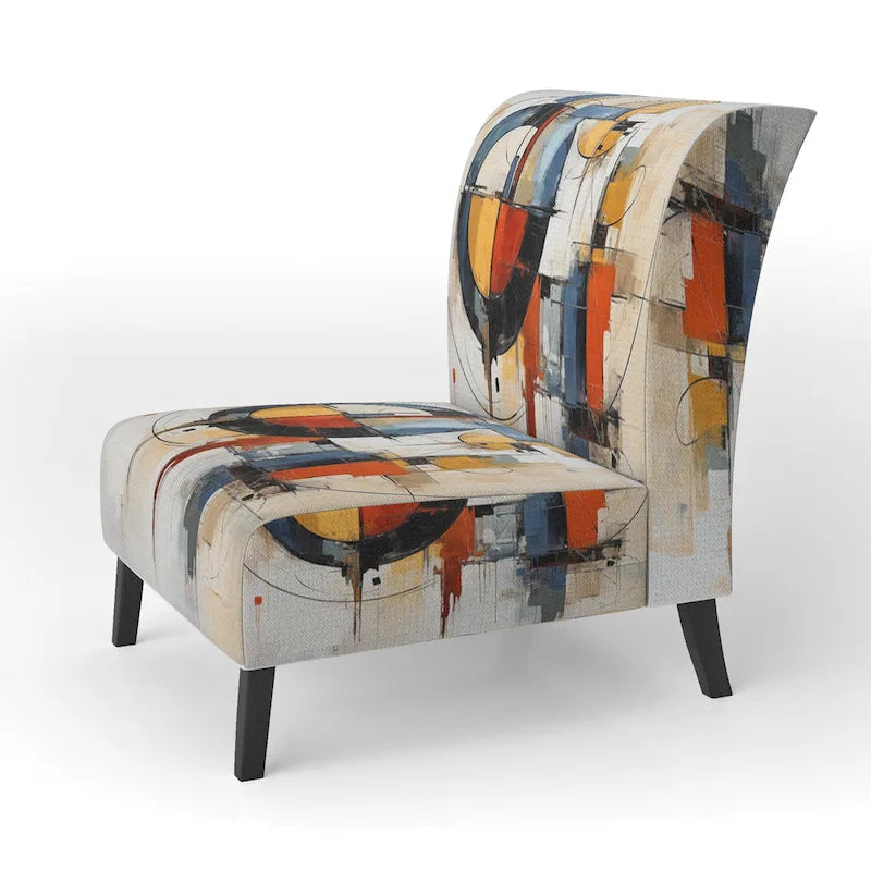 Designart Colorful Mid Century Abstract Fusion I Polsterter Mid-Century Akzentsessel und Mid-Century Modern Sessel