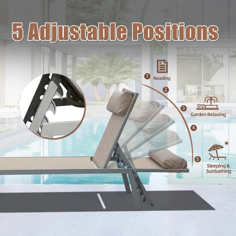 3-teiliges Terrassen-Liegen-Set, Aluminium-Poolliegen mit Beistelltisch, verstellbare wetterfeste Outdoor-Liegestühle