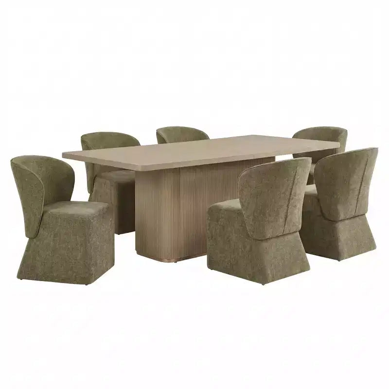 Yutthana Modern 7-teilige Essgruppe aus Holz und Metall mit gepolsterten Stühlen