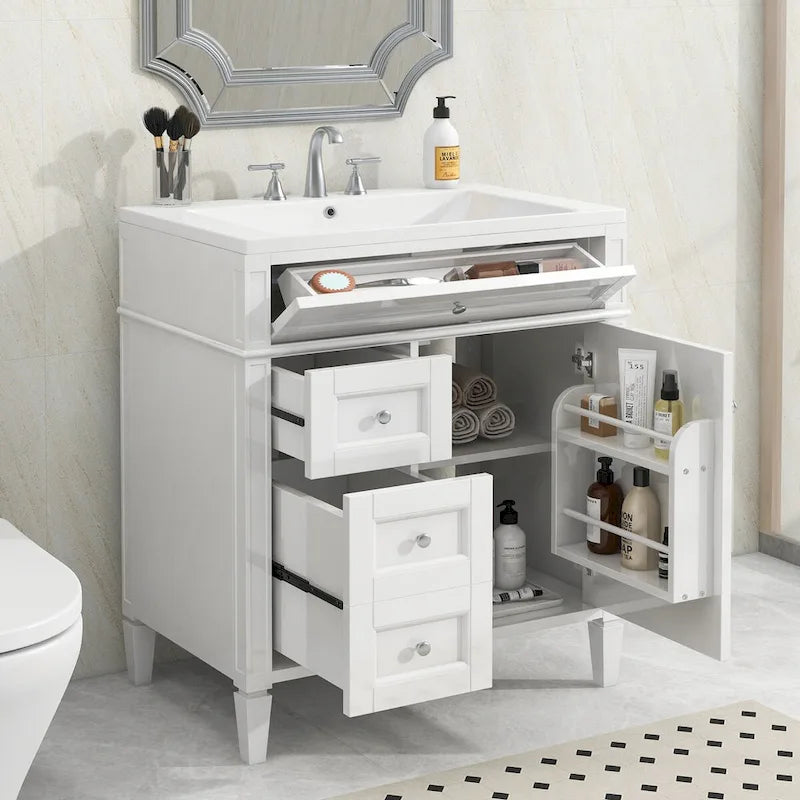 Badezimmerschrank mit integriertem Waschbecken und Kippschublade