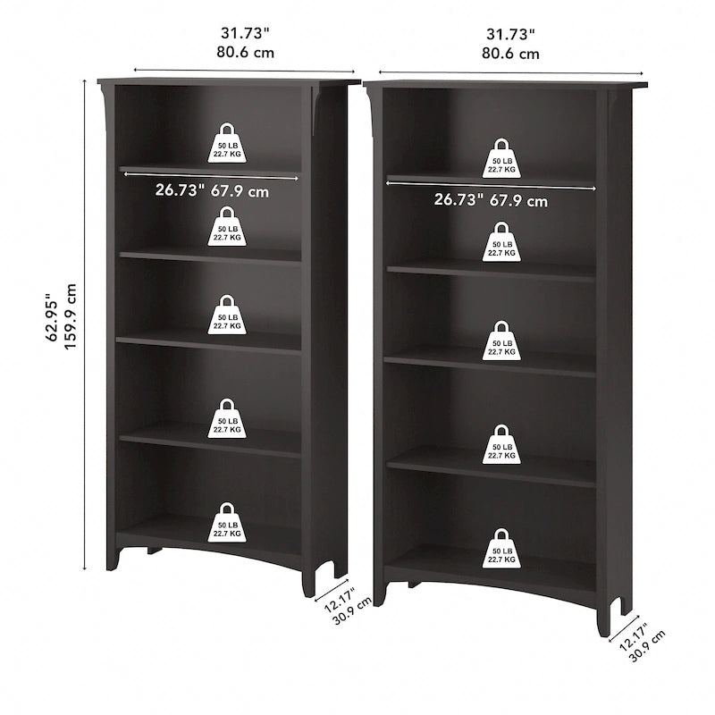 Salinas hohes Bücherregal mit 5 Ablagefächern (2er-Set) von Bush Furniture