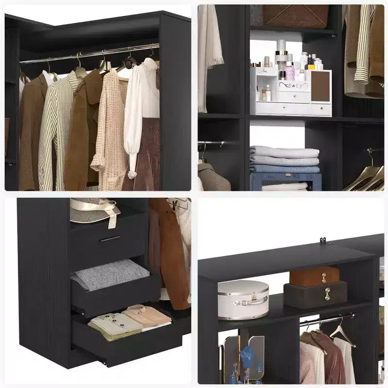 Besiost 2er-Set Eckschranksystem mit Turmregal, freistehender Kleiderschrank-Organizer mit Schubladen
