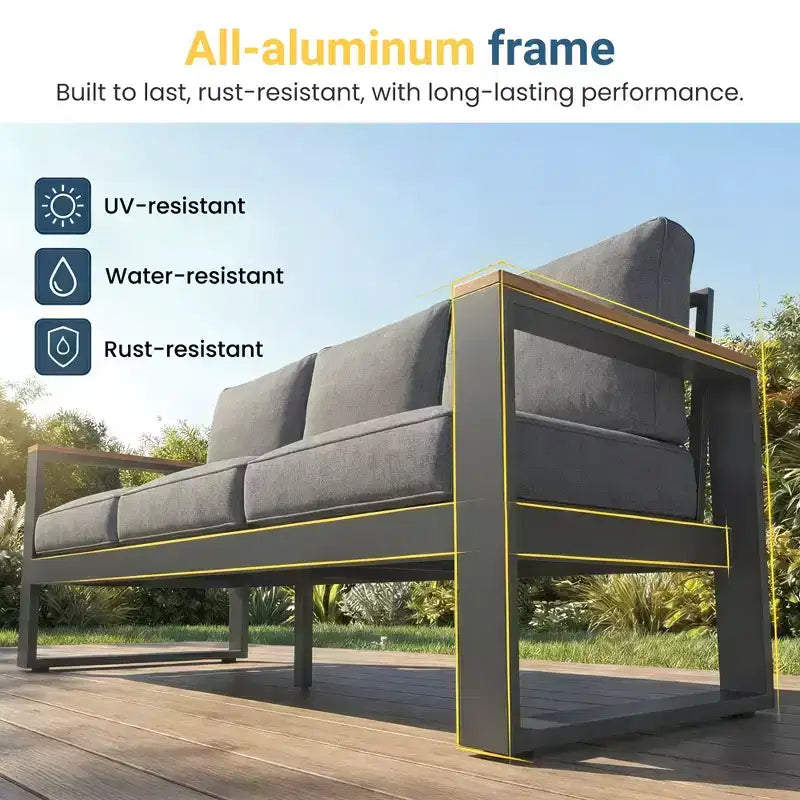 Heynemo Aluminium-Gartensessel, 2er-Set wetterfeste Metall-Einzelsessel für die Terrasse, Terrassen-Sitzgruppe für Veranda, Hinterhof und Garten