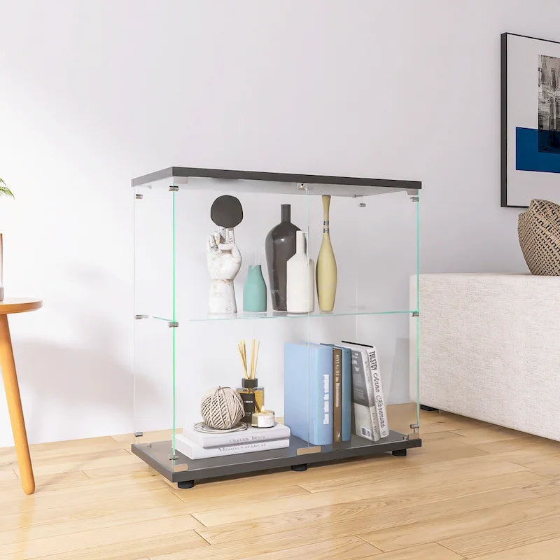 Glasvitrine mit zwei Türen und zwei Einlegeböden, mit Tür