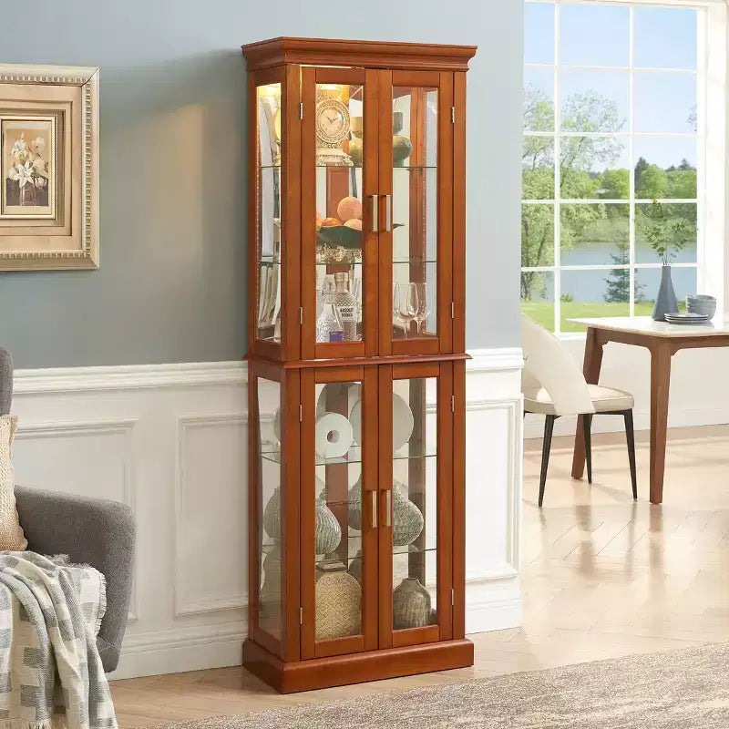 Vitrine, Wohnvitrine mit 6 verstellbaren Einlegeböden und Türen aus gehärtetem Glas, hoher Schrank für Wohnzimmer, Schlafzimmer