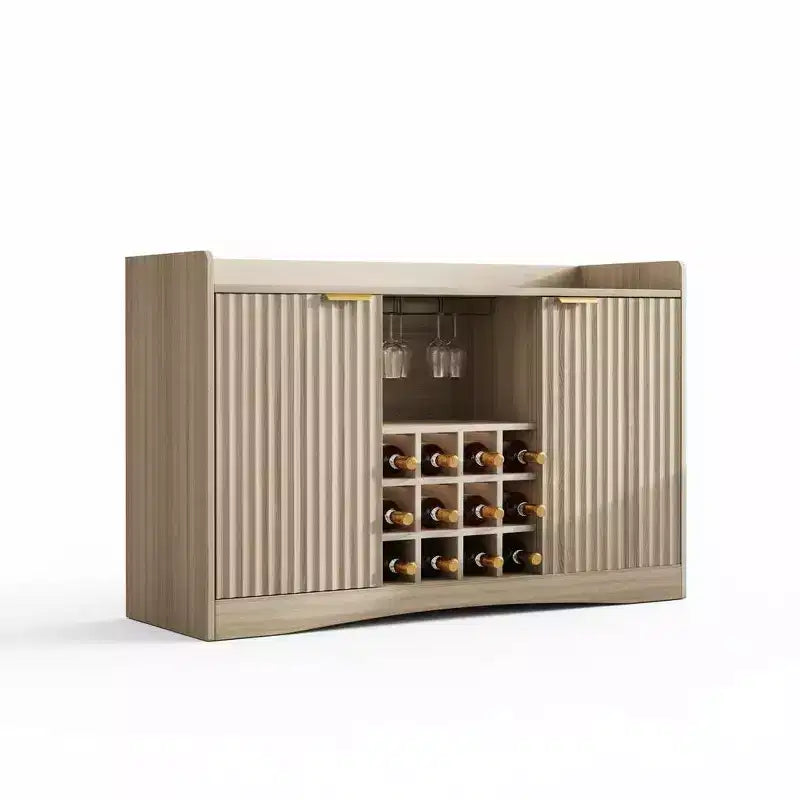 47 Moderner Weinschrank mit 9 Glashaltern, 12 Weinregalen, geriffeltem Design, 2 Türen, Buffet-Sideboard-Aufbewahrung für Ess- & Wohnzimmer