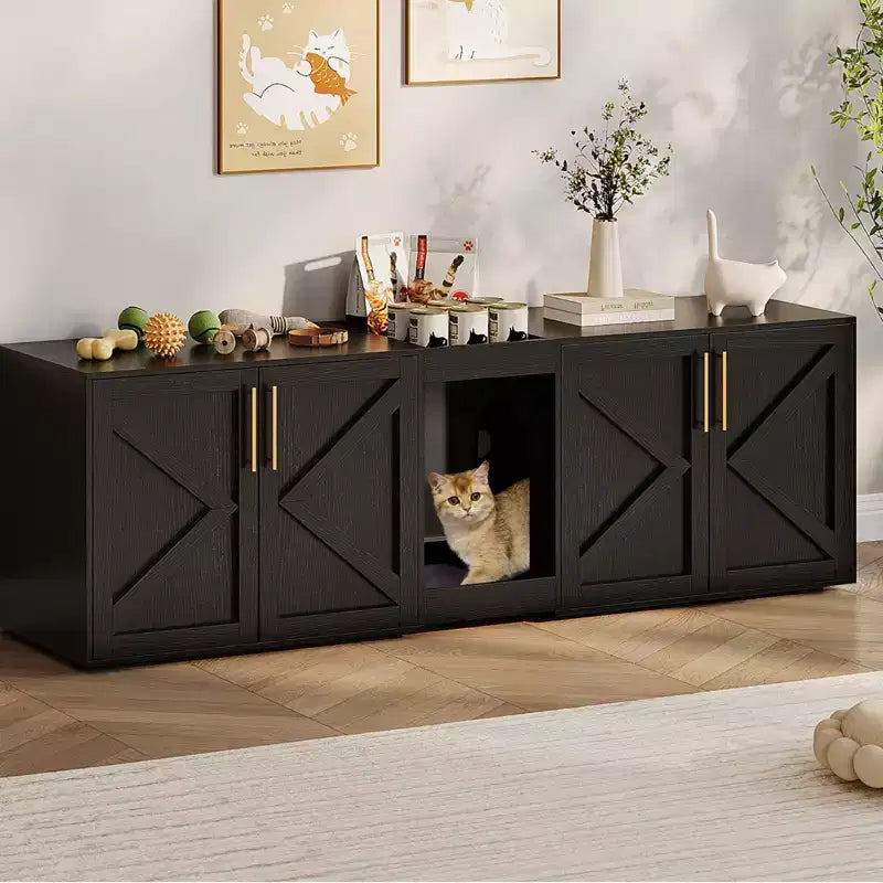 Verkleidung für Katzenklo, großer Katzenklo-Schrank, geschlossener Doppel-Katzenklo-Schrank, Katzenklo-Schrank aus Holz, für Zuhause und Wohnzimmer