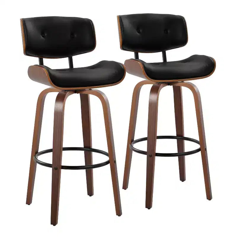 2er-Set Lombardi Barhocker Walnuss/Schwarz – LumiSource: Mid-Century, feste Höhe, gesteppt, 77,5 cm Sitzhöhe