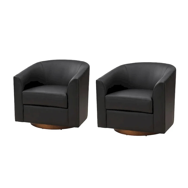 Haley Moderne drehbare Fässerstuhl-Set aus Kunstleder mit Massivholzfuß, 2er-Set von HULALA HOME