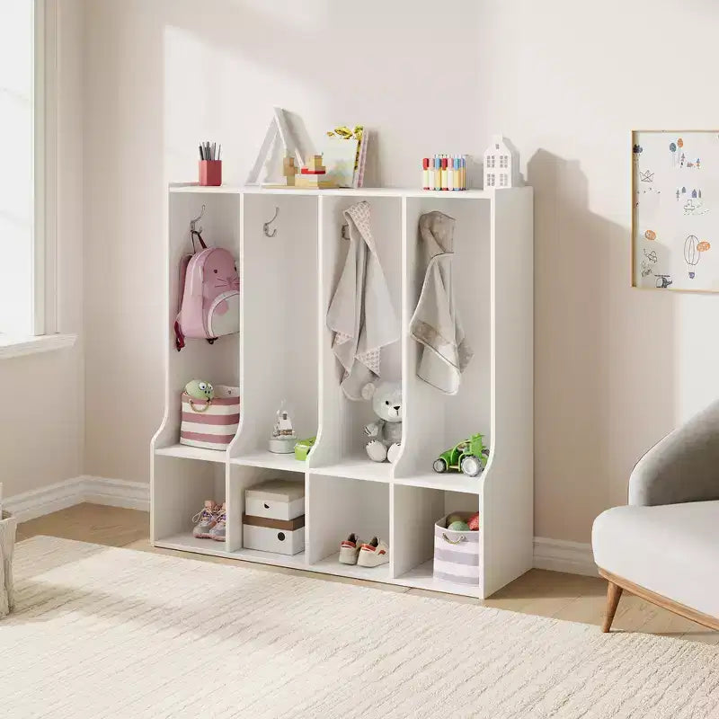 Acekool 4-teilige Kinder-Garderobe mit 4 Fächern & 8 Haken für Klassenzimmer, Kinderzimmer & Zuhause