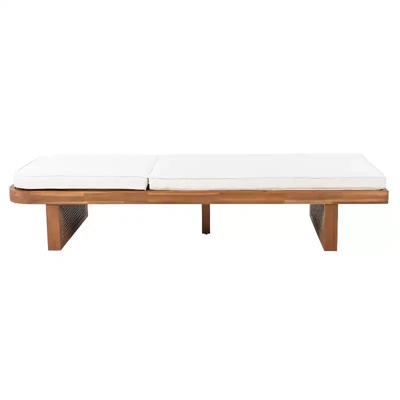 Christopher Knight Home Wino Patio 3-teiliges Akazienholz-Rattan-Sonnenliegen-Set mit Polster und Lattentisch