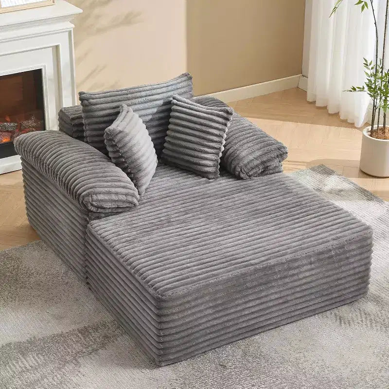 Übergroßes Chaiselongue-Sofa, Cord-Schlafsofa mit Kissen und breiten Armlehnen für Wohnzimmer, Schlafzimmer und Heimkino