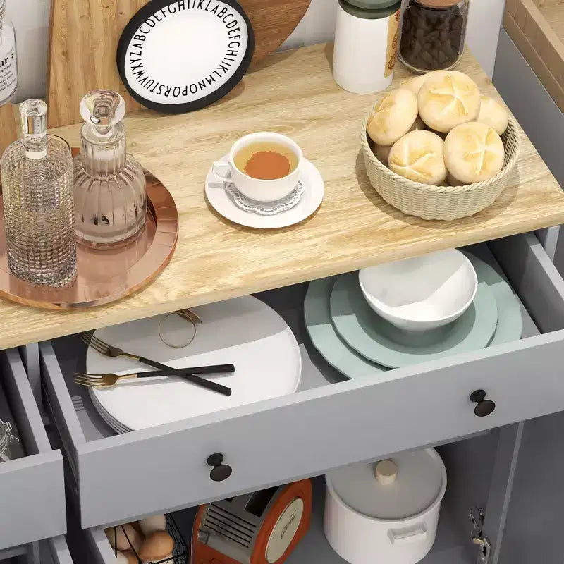 HOMCOM Sideboard-Buffetschrank mit Stauraum, moderner Küchenschrank mit 4 Türen, 2 Schubladen und 2 verstellbaren Einlegeböden, Kaffeebar-Schrank