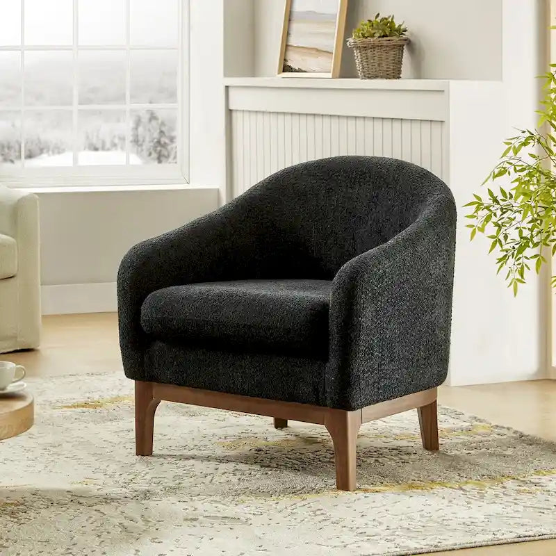 Augus Moderner Bouclé-Akzent-Tonsessel mit Beinen aus Massivholz von HULALA HOME
