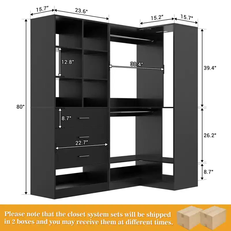 Besiost 2er-Set freistehende Kleiderschranksysteme mit 4 Schubladen, begehbarer Kleiderschrank-Organizer mit Kleiderstange