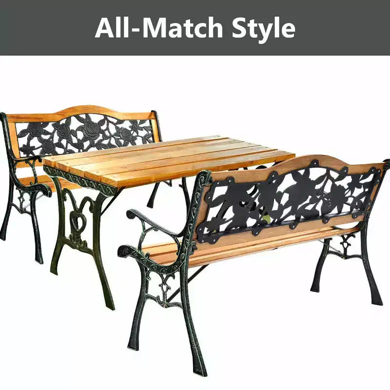 Costway Gartenbank Parkbank Metall Veranda Sitzbank aus Gusseisen und Hartholz