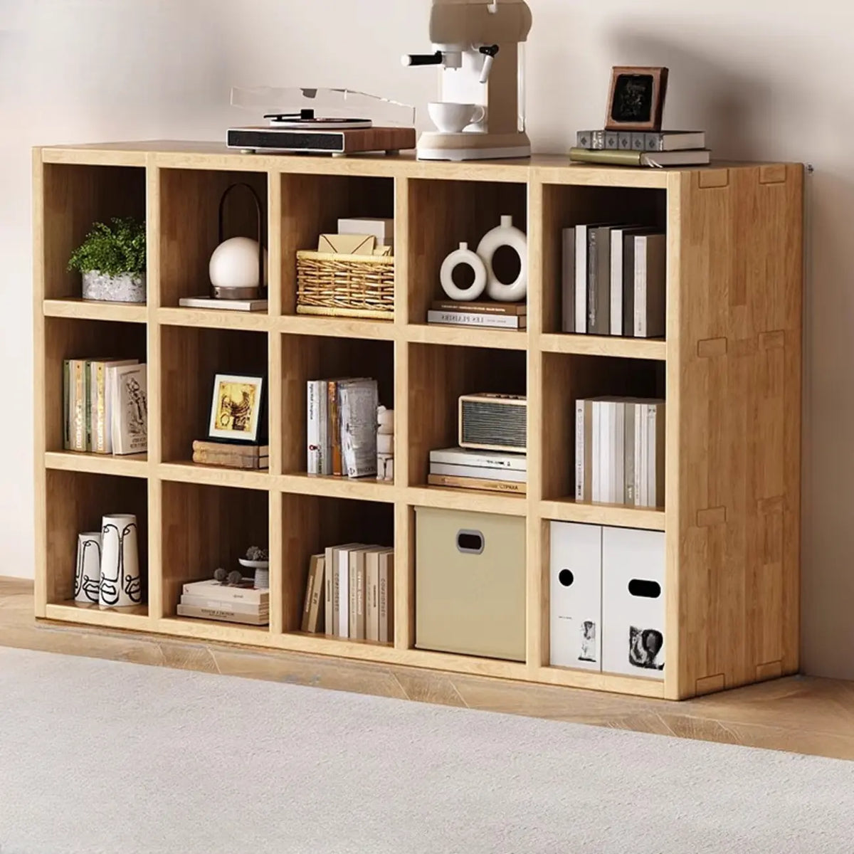 Modernes horizontales 8-faches Holzregal in Natur-Optik