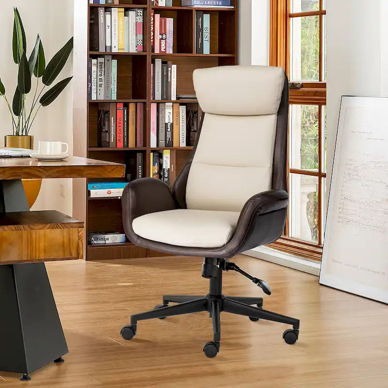 Glitzhome 48-Zoll Mid-Century verstellbarer Drehstuhl aus Kunstleder fürs Büro